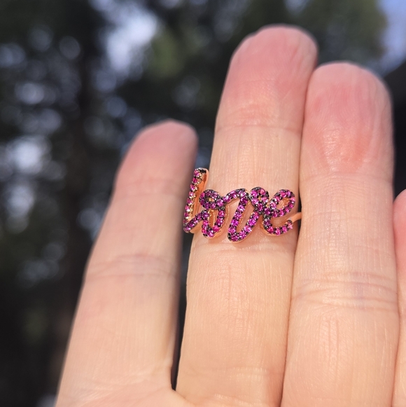 Ruby Sterling & Rose Gold LOVE Ring Sz6 - Picture 5 of 9